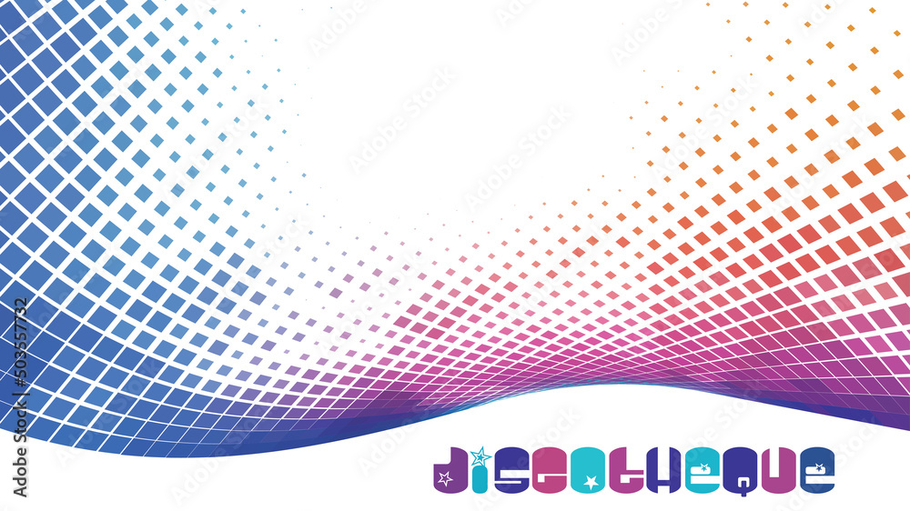 Discotheque background. Disco pattern with curved halftone mosaic