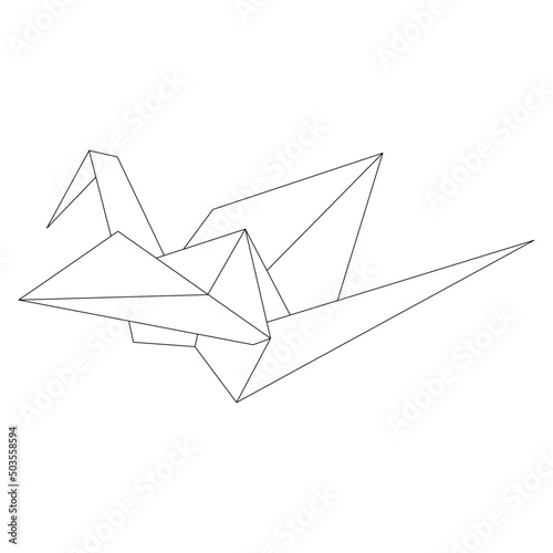 Origami crane vector outline illustration icon isolated on white background. Japanese traditional origami crane for infographic, website or app. Geometric line shape for art of folded paper.