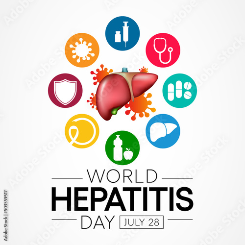 World Hepatitis day is observed every year on July 28, When the liver is inflamed or damaged, its function can be affected and certain medical conditions can cause hepatitis. Vector illustration
