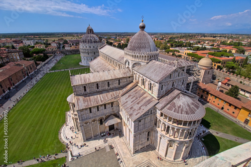 View of the Cathedral of Pisa from the top of the leaning tower