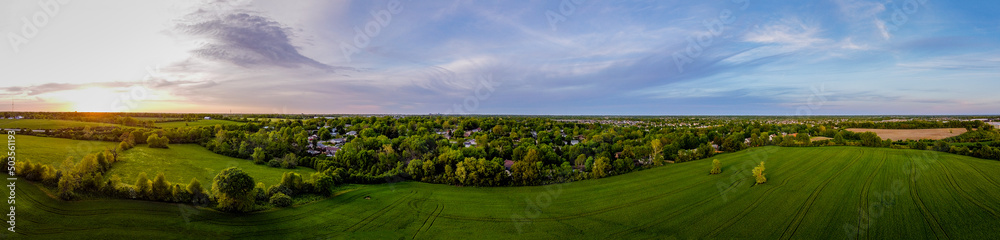 Panorama of spring time agriculture field in the rural region close to the city of Lexington, Kentucky