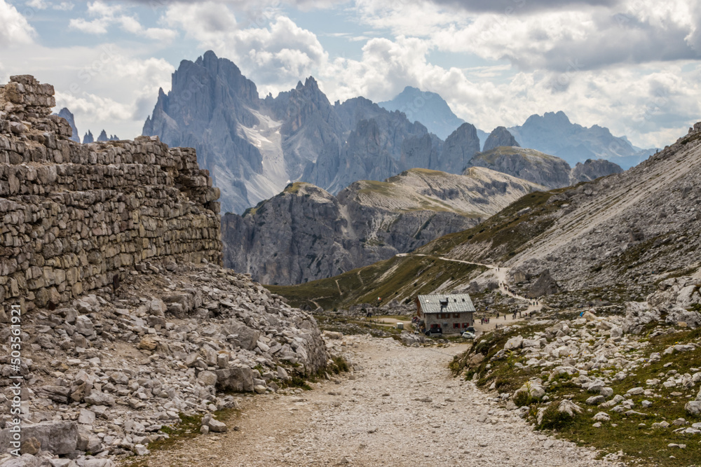 Mountain trail Tre Cime di Lavaredo in Dolomites in Italy Mountain trail Tre Cime di Lavaredo in Dolomites in Italy