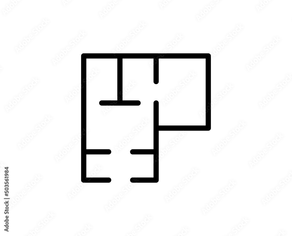 Fototapeta premium Line floor plan icon isolated on white background. Outline symbol for website design, mobile application, ui. floor plan pictogram. Vector illustration, editorial stroсk.