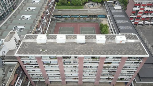 Barbican Flats - Drone Pan Up to London Skyline