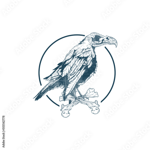 bird on a branch with a circle vector logo template 