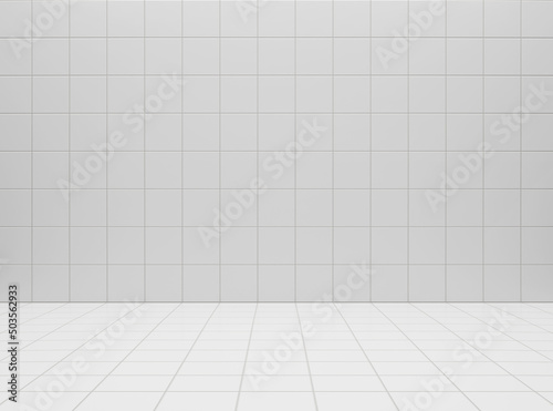 White ceramic tile wall and floor background and texture. Mockup for kitchen  bathroom  toilet. Empty space for your design. 3d rendering illustration