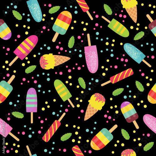 different types of ice cream. seamless pattern. vector illustration for advertising, parties, sites, sales