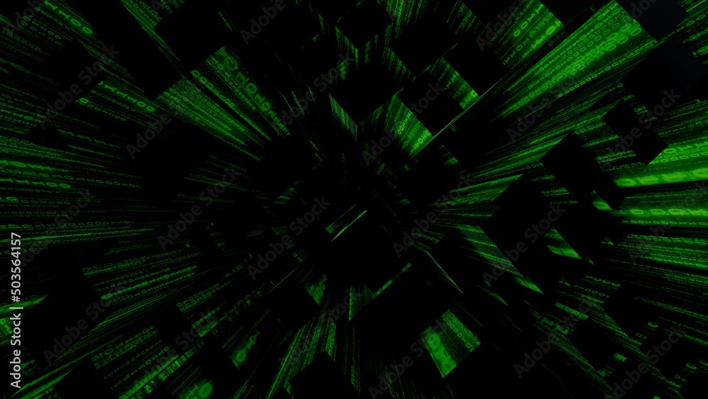Virtual reality binary code city technology background 3d render Virtual reality binary code city technology background 3d render