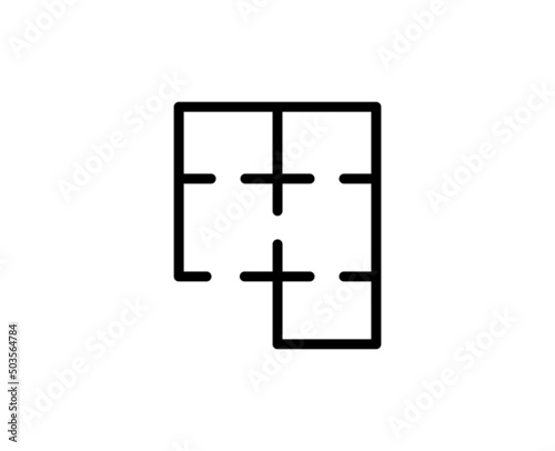 Line floor plan icon isolated on white background. Outline symbol for website design, mobile application, ui. floor plan pictogram. Vector illustration, editorial stroсk.