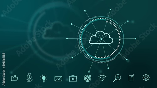 Cloud computing, Global Network - Futuristic blue cloud with pixel digital transformation abstract new technology background. Artificial intelligence and big data concept. Business industry 4.0 and 5g