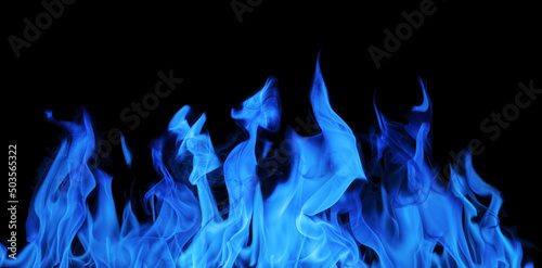 blue flame stripe with hot sparks isolated on black