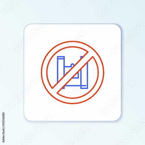 Line Say no to plastic bags poster icon isolated on white background. Disposable cellophane and polythene package prohibition sign. Colorful outline concept. Vector