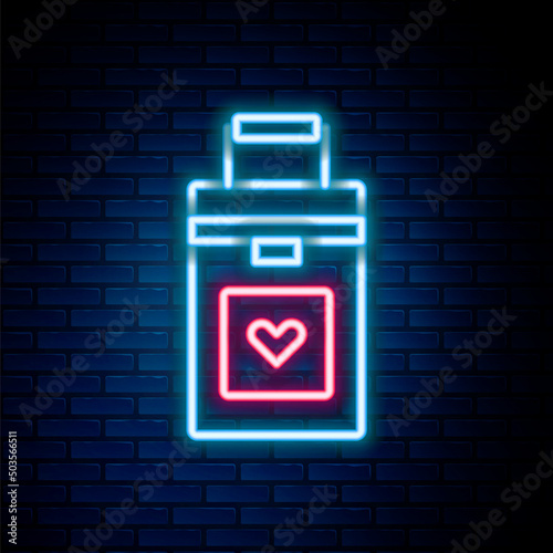 Glowing neon line Cooler box for human organs transportation icon isolated on brick wall background. Organ transplantation concept. Organ container. Colorful outline concept. Vector