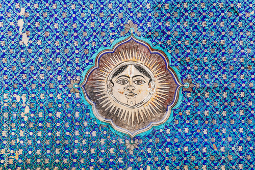 Man in the moon decoration on a ceiling. palace of Bundi, Rajasthan, India, Asia photo