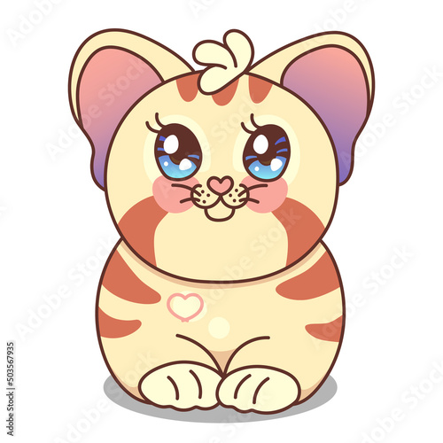 Fat cat. Kawaii character. Vector illustration isolated on white background.