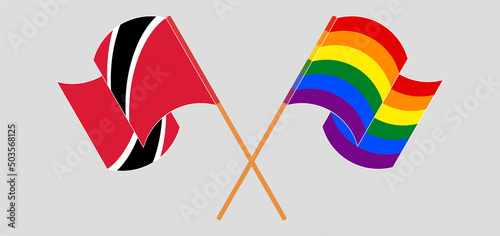 Crossed and waving flags of Trinidad and Tobago and LGBTQ
