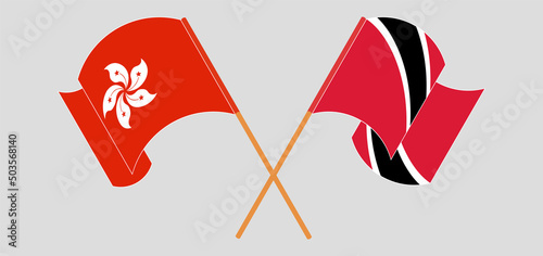 Crossed and waving flags of Hong Kong and Trinidad and Tobago