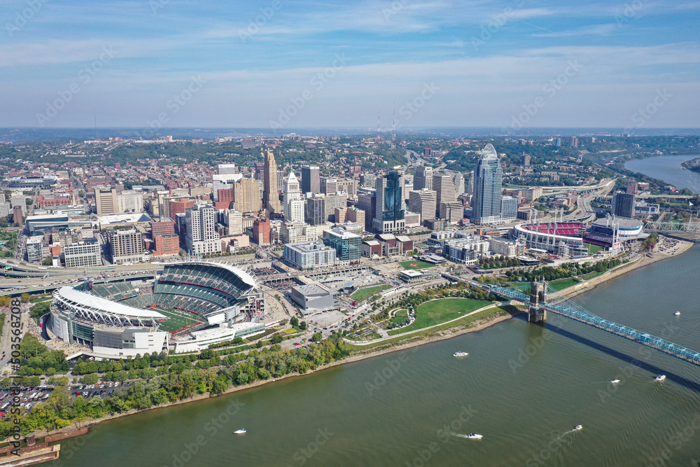 Aerial View of Cincinnati, Ohio and the Ohio River