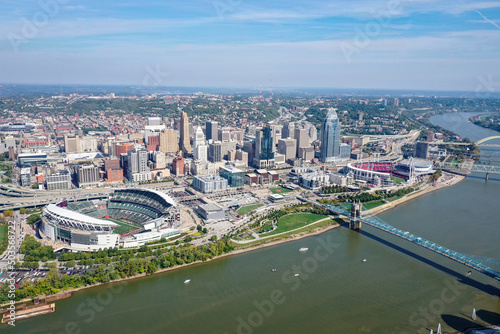 Aerial View of Cincinnati  Ohio and the Ohio River