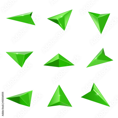 Green glossy navigation arrow realistic vector set