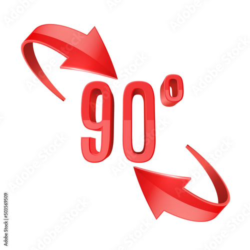 Red glossy 3D curve arrows and 90 degrees sing. 