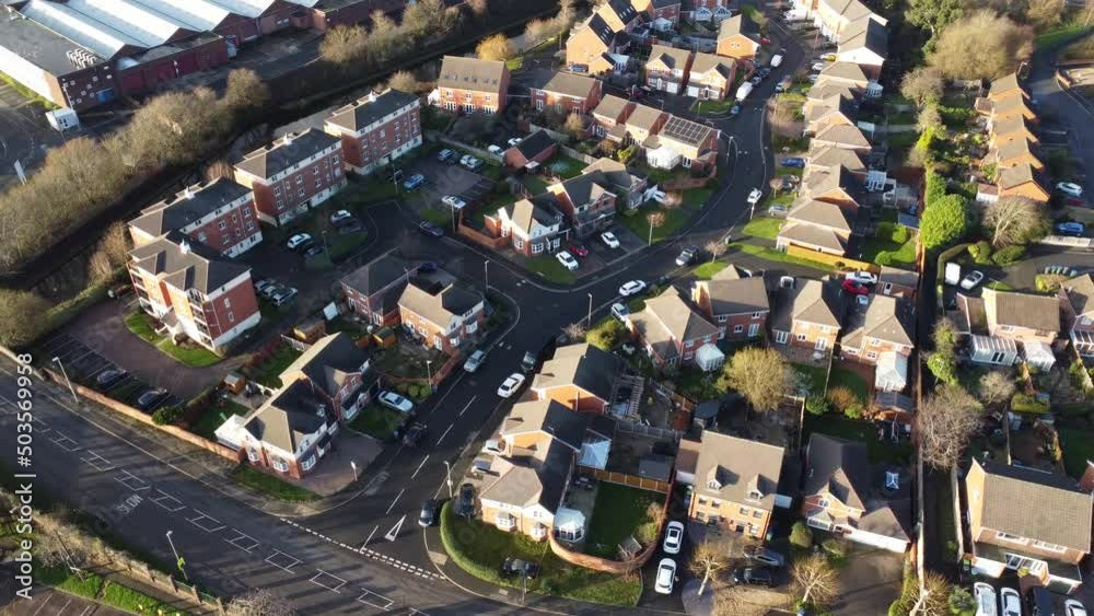 Generic aerial view of a British housing estate of homes and little streets Generic aerial view of a British housing estate of homes and little streets
