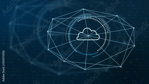 Cloud computing, Global Network - Futuristic blue cloud with pixel digital transformation abstract new technology background. Artificial intelligence and big data concept. Business industry 4.0 and 5g