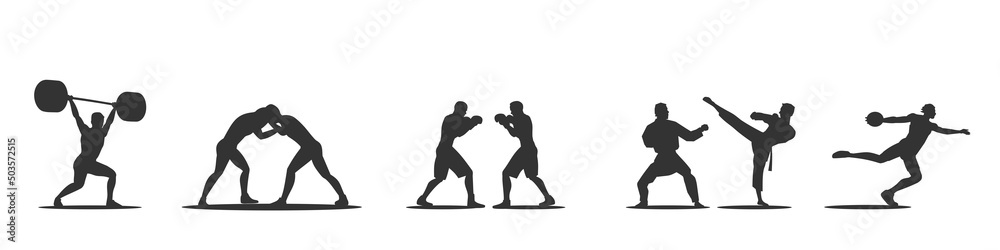 Fototapeta premium Strong people sport icons vector silhouettes.