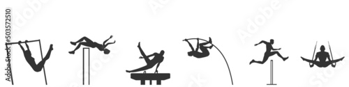 Gymnastic sports athlete figures on white background vector illustration