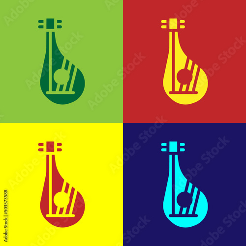 Pop art Ukrainian traditional musical instrument bandura icon isolated on color background. Vector