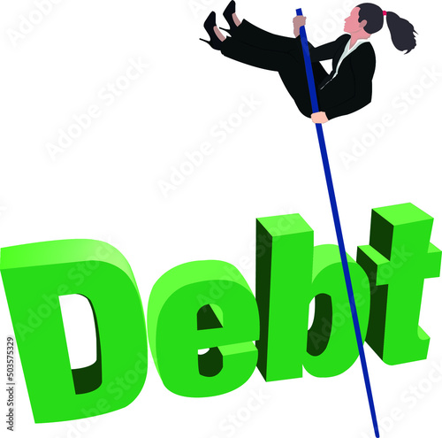 Concept of a businesswoman overcoming difficulties on a white background