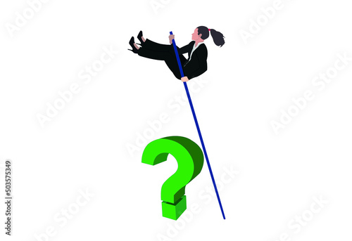 Concept of a businesswoman overcoming difficulties on a white background