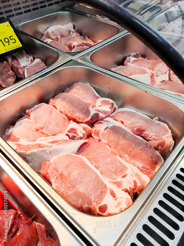 meat department shelves typical raw