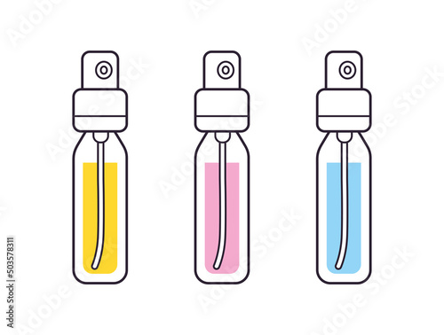 Small perfume fragrance sample spray bottle tester set isolated vector