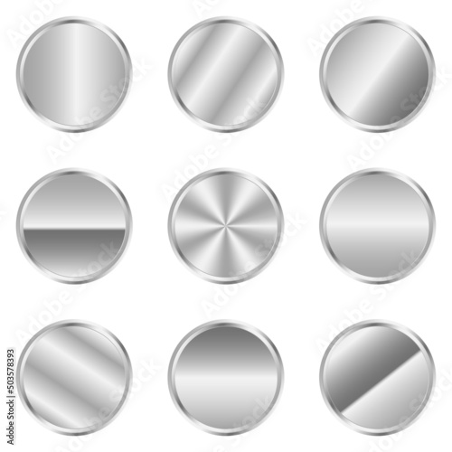 Luxury silver circle button. Silver circle. Realistic metal button. Vector illustration
