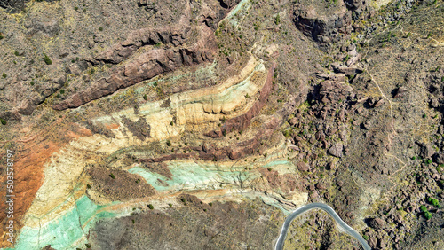 Fotos aéreas de Los azulejos de Veneguera, Gran Canaria, Canarias. Monumento natural. Foto dron. photo