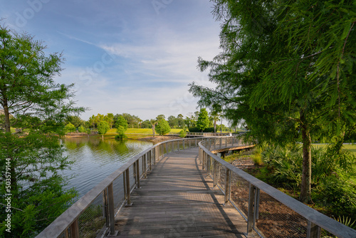 Boardwalk at Oviedo on the Park in downtown near the university in Oviedo, Florida photo