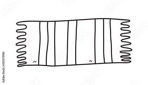 Beach striped towel isolated on white background. Vector hand-drawn illustration in doodle style. Summer item for holidays at sea. Perfect for cards, logo, decorations, various designs.