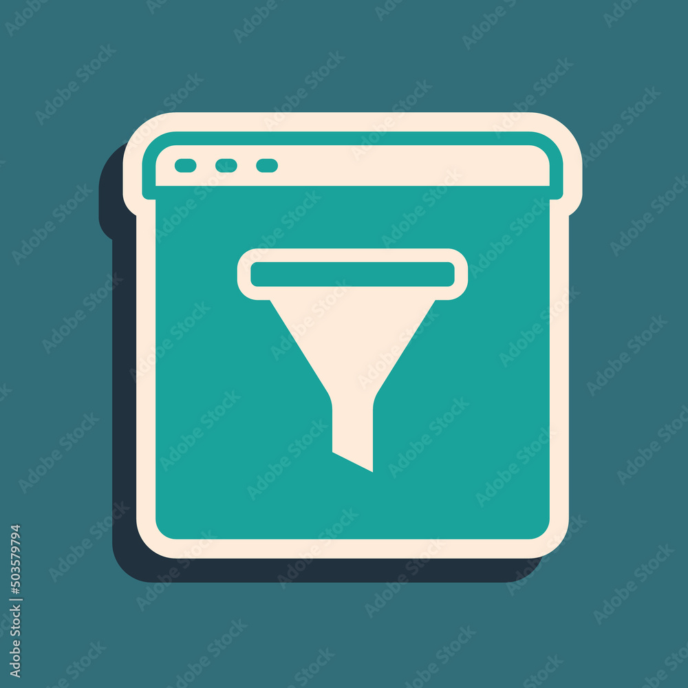Green Browser window icon isolated on green background. Long shadow style. Vector Green Browser window icon isolated on green background. Long shadow style. Vector