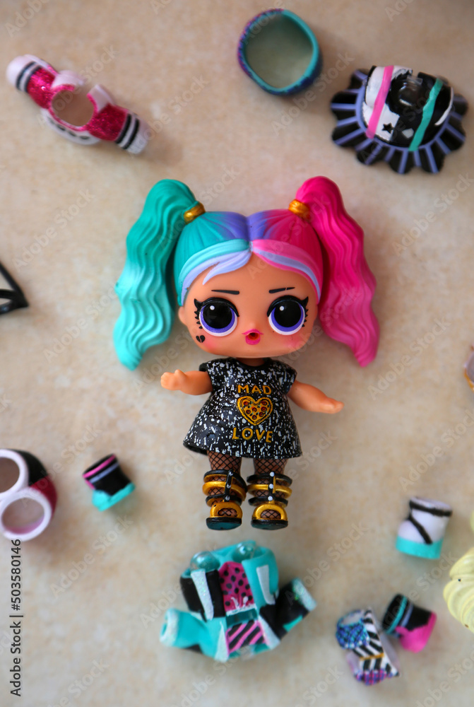Dolls . Surprise. Lol. Advent calendar version. Outfit of the day.  Limited Edition. 25 surprises. Unbox looks for every day. Fashion dolls,  collectible dolls, games. Dots background. Stock Photo | Adobe Stock