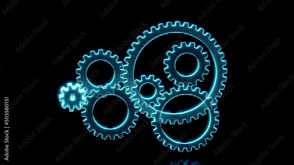 Holographic image of gear, futuristic element, 3d rendering.
