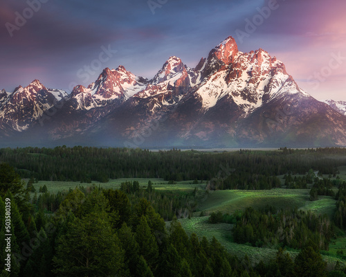 sunrise in grand teton national park in the mountains