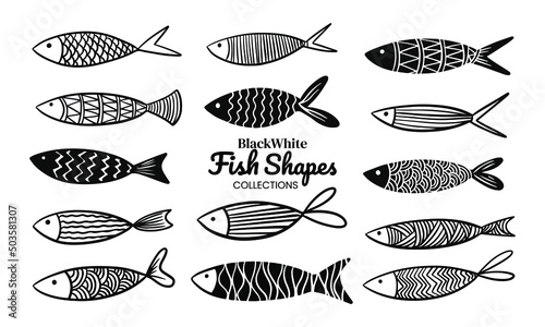 Photography Black white simple fish shapes vector collections