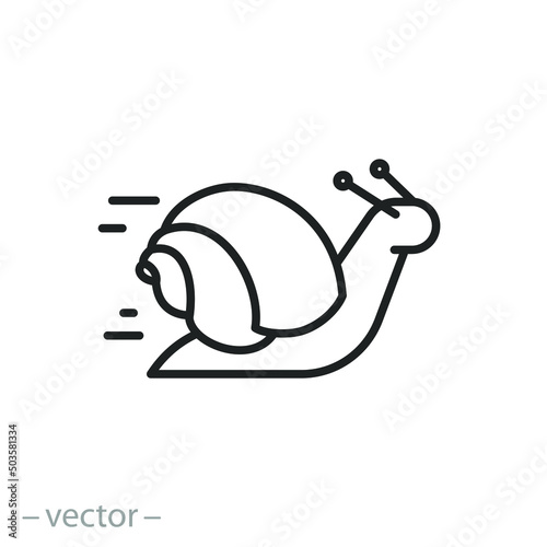 snail icon, acceleration or jerk, slow slug speed, thin line symbol on white background - editable stroke vector illustration photo