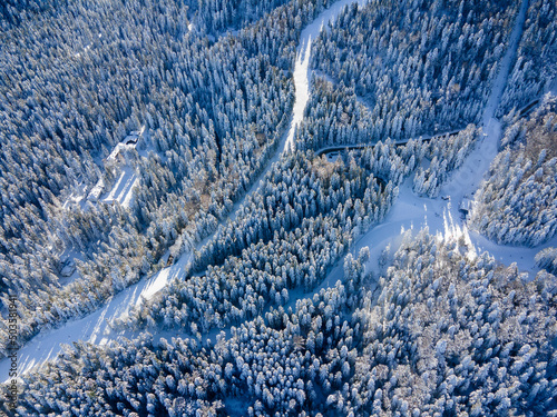 Aerial winter view of Rila Mountain near resort of Borovets, Bulgaria photo