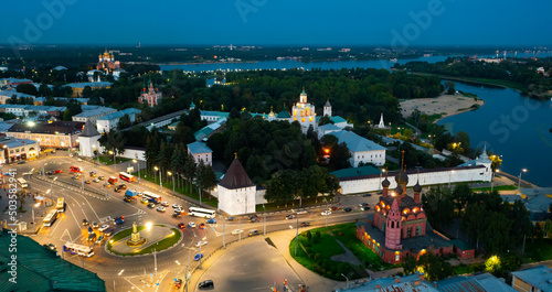 Bird's eye view of Yaroslavl in evening. Transfiguration of the Saviour Monastery can be seen from above.