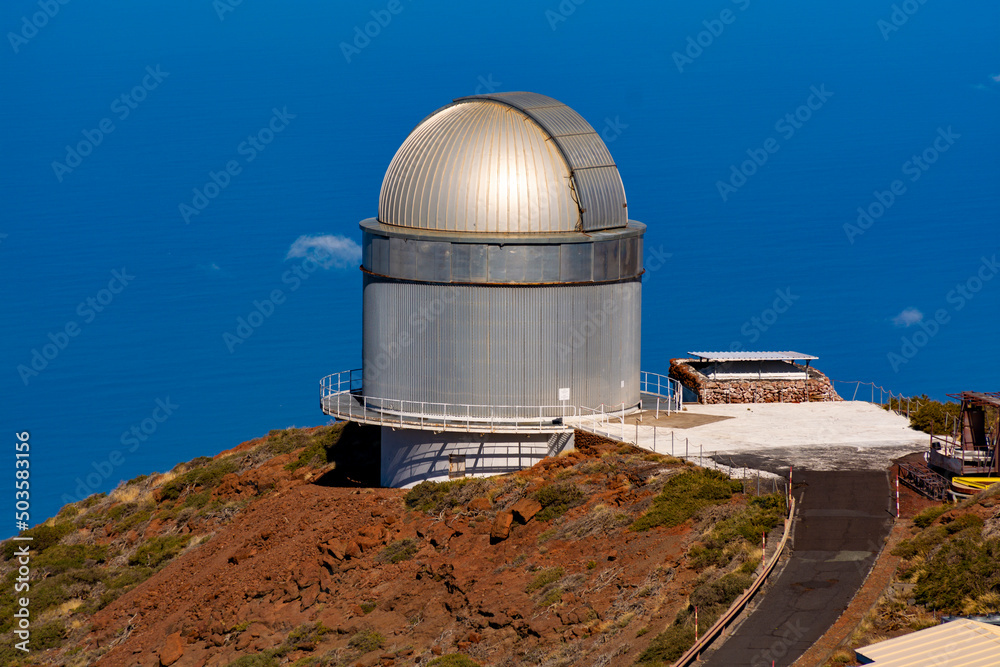International space observatory and telescopes on La Palma island located on highest mountain range Roque de los muchachos, sunny day, Canary islands, Spain International space observatory and telescopes on La Palma island located on highest mountain range Roque de los muchachos, sunny day, Canary islands, Spain