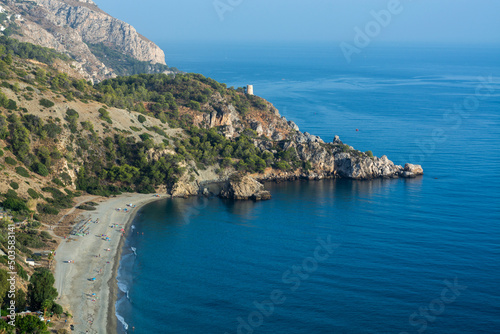 Costa tropical in Andalusia, Spain, view on beaches near la Herradura touristic town with subtropical climate in Europe photo