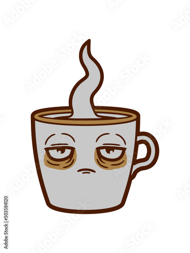 Gesicht müde Kaffeetasse 