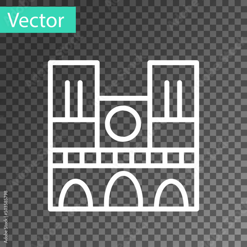 White line Landmark of France Notre Dame de Paris icon isolated on transparent background. Vector